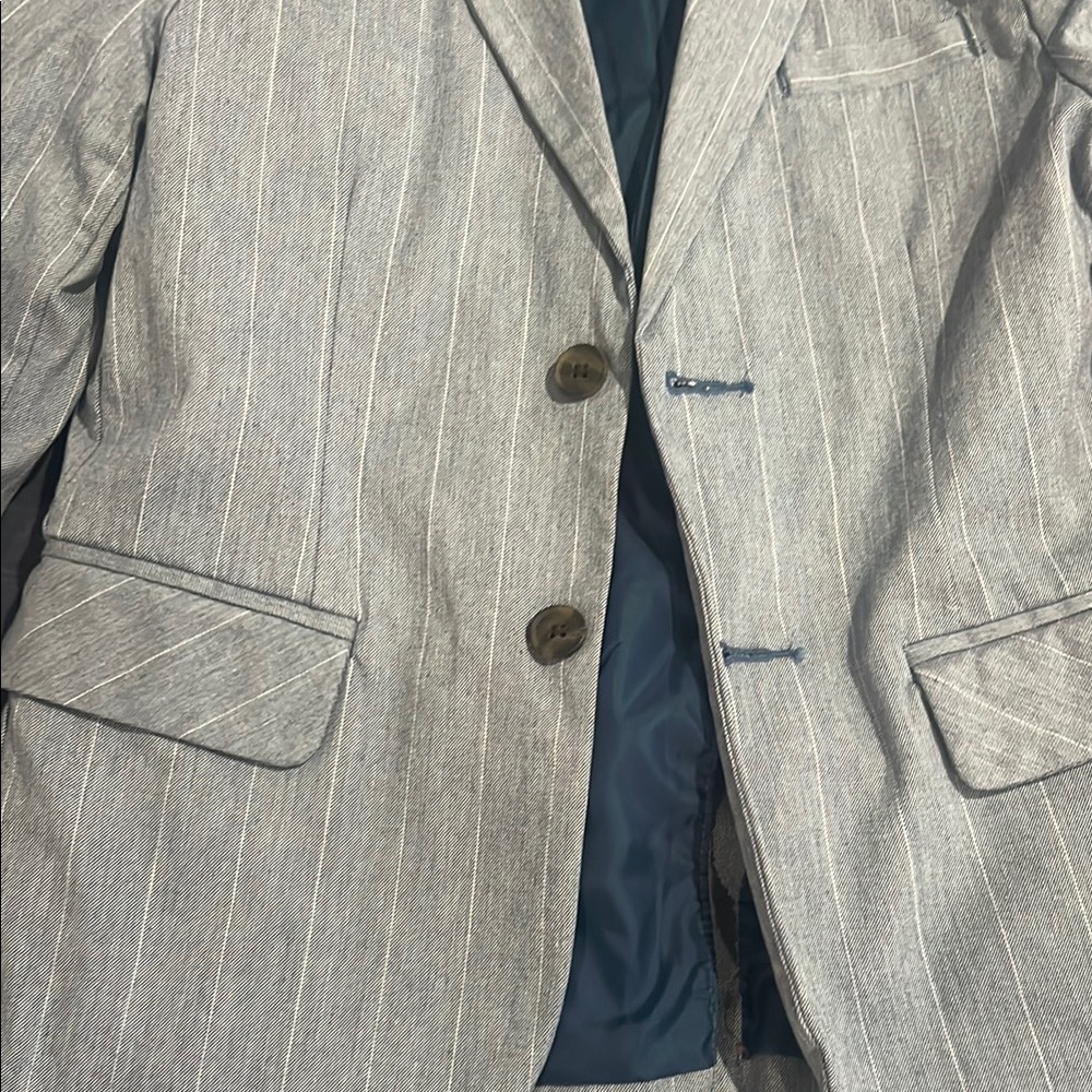 Blue denim Textured Suit with Teal Lining - Picture 3 of 8